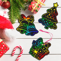 1 x RAW Customer Returns Mocoosy 48 pieces Christmas scratch art cards hanging decorations, rainbow magic scratch paper cards Christmas hanging ornaments craft DIY toys for children Christmas gifts party favors - RRP €12.62