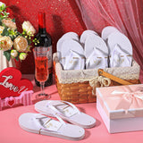 1 x RAW Customer Returns Hestya 6 Pairs of White Toe Separator Wedding Slippers for Guests with 6 Decorative Cards of Sizes and String Guest Slippers Set for Women Men Plain Bathing Shoes for Beach, 3 Sizes - RRP €25.99