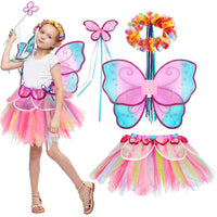 9 x Brand New Spooktacular Creations 4-Piece Pink Rainbow Fairy Princess Butterfly Costume for Girls with Tutu Dress, Wings, Magic Wand and Headband Small, Multicolor  - RRP €160.56