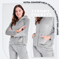 1 x RAW Customer Returns Fashion Women s Tracksuits, Fashionable Women s Tracksuit, Velvet Tracksuit, 2-Piece Sports Suit Grey, L  - RRP €21.99