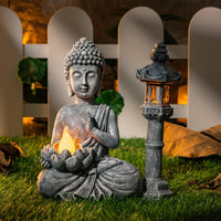 1 x RAW Customer Returns TERESA S COLLECTIONS Garden decoration for outdoors Buddha figure garden with stone lantern pagoda statue solar garden figures, synthetic resin meditating Buddha statue, Budda garden decoration frost-proof - RRP €39.37