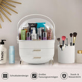 1 x RAW Customer Returns Winter Shore White Make Up Organizer with Brush Storage - Plastic Makeup Organizer with 3 Levels, Rotating Handle Transparent Lid - Waterproof Dustproof Cosmetic Storage - RRP €42.01