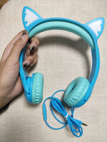 1 x RAW Customer Returns Kids Headphones, Cat Ears Headphones with LED Lights, Cat Headphones Safe Volume 85 dB Limited Headphones, Wired Toddler Headphones for Tablet Online School Travel, Blue - RRP €16.99