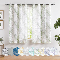 1 x RAW Customer Returns FMFUNCTEX Curtains with Tree Branches Printed 127 cm Wide Green Translucent Curtains Linen Semi-Transparent Modern Eyelet Curtain Decorative Curtain for Bedroom Living Room 2 Pieces Green, 127 x 175 cm  - RRP €33.69