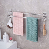 1 x RAW Customer Returns JS Towel Holder Bathroom Without Drilling Two-Armed Towel Rail Bathroom Double Stainless Steel SUS304 Bath Towel Holder Self-Adhesive Towel Rail 60CM Wall Mounted Brushed 2 Hooks - RRP €36.29