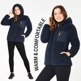 1 x RAW Customer Returns CityComfort Women s Sweatshirt with Zip, Winter Teddy Fleece Sweatshirt Navy Blue, L  - RRP €25.94