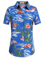 4 x Brand New SSLR Hawaii Shirt Women, Hawaii Blouse Women, Short Sleeve Flamingo Shirt 3D Printed Flowers Hawaiian Shirt Medium, Sapphire Blue  - RRP €94.8