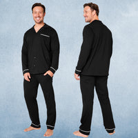 1 x RAW Customer Returns Men s Long Cotton Pajamas with Button Placket Lounge Set M - 3XL - Gifts for Men Black, 3XL  - RRP €22.68