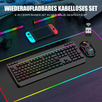 1 x RAW Customer Returns RedThunder K20 Rechargeable Wireless Gaming Keyboard and Mouse Set, QWERTZ DE Layout, RGB Backlight Multimedia Function Keys, 4800DPI Wireless Mouse for PC Mac Laptop Black  - RRP €69.99