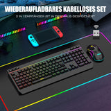 1 x RAW Customer Returns RedThunder K20 Rechargeable Wireless Keyboard and Mouse Set, QWERTZ DE Layout, RGB Backlight Multimedia Function Keys, 4800DPI Wireless Mouse for PC Mac Laptop Black  - RRP €60.49