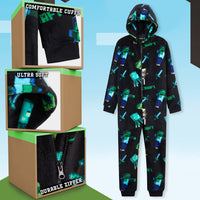 1 x RAW Customer Returns Minecraft Onesie, Children s Jumpsuit, Boys Pajamas, Full Body Suit, Children s Sleepsuit, Warm Fleece Overall, Leisure Suit 13-14 Years, Black  - RRP €29.99