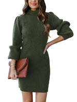 1 x RAW Customer Returns Yageshark Knitted Dresses Women s Sweater Dress Mini Dress Winter Dress Casual High Elasticity Long Sleeve Knitted Dresses Green, Medium  - RRP €37.3