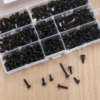 1 x RAW Customer Returns 350 pcs self-tapping screws, black sheet metal screws, wood screws, flat head cross head body screws assortment set, carbon steel cross recess drywall screw, M3 M3.5 M4 M4.8 - RRP €10.81