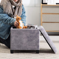 1 x RAW Customer Returns HNNHOME stool with storage space, seat cube with lid, seat chest, footstool chest storage box, cloud velvet, solid wood, 47 L, 45 x 45 x 43 cm light grey, cloud velvet  - RRP €64.99