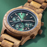 1 x RAW Customer Returns Zeitholz wooden watch for men, wristwatch, chronograph, Neue Bergen, analogue, 42mm, 100 natural wood with Japanese quartz movement. Emerald  - RRP €139.0