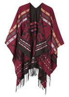 1 x RAW Customer Returns Urban GoCo Women s Poncho Stole Bohe Tassel Scarf 1 Red  - RRP €35.98