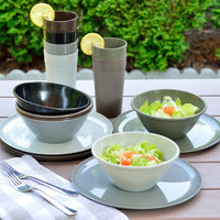 4 x Brand New Youngever set of 18 plastic tableware, plates 25CM , bowls 1000ML , cups 600ML , service for 6 Urban  - RRP €131.96