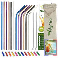 1 x RAW Customer Returns Very tea 12 drinking straws, metal, stainless steel, with bag and brushes Reusable for home or camping. Environmentally friendly, economical for cocktail, plastic, toxic multi-colored - RRP €20.4