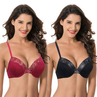 1 x RAW Customer Returns Curve Muse Women s Plus Size Add 1 and a Half Cup Push Up Underwire Lace Bras-Black,Red-105C - RRP €42.35