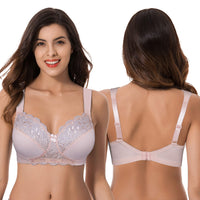 1 x RAW Customer Returns Curve Muse Plus Size Unlined Minimizer Wireless Bra with Embroidered Lace-3 Pack-Pink,Black,Gray-80G - RRP €54.65