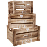 1 x RAW Customer Returns BELLE VOUS 3 pack wooden boxes, vintage wooden boxes with handles - rustic wooden box, large, medium small wooden box - heart with Sweet Home decoration box, wooden box - RRP €45.49