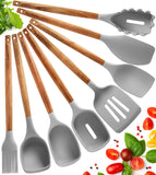 1 x RAW Customer Returns Silicone Kitchen Utensils Set Silicone Cooking Ladles - 8 Piece Silicone Kitchen Utensils Set with Acacia Wood Handle - Heat Resistant and Non-Stick Cooking Tool - RRP €19.99