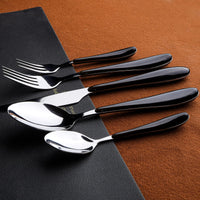 1 x Brand New Cutlery set for 12 people, 60 pieces, black handle, COPOTI modern plastic handle knife, fork, spoon, stainless steel flatware set. - RRP €68.39