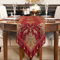 1 x RAW Customer Returns TOPLUXE Table Runner with Tassels, Jacquard Tablecloth for Dining Table Holiday Party Living Room Decoration 33x180cm, Burgundy  - RRP €45.99