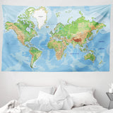 1 x RAW Customer Returns ABAKUHAUS World Map Tapestry and Bedspread, Topographical Formation made of Soft Microfiber Fabric Washable without Fading Digital Printing, 230 x 140 cm, Light Blue Green - RRP €21.72