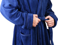 1 x RAW Customer Returns NY Threads Men s Shawl Collar Robe, Cozy Soft, Loungewear and Nightwear Large, Navy  - RRP €21.8