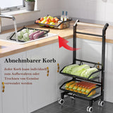 1 x RAW Customer Returns COVAODQ Vegetable rack for kitchen, stackable fruit basket vegetables, storage trolley kitchen trolley with lockable wheels and wooden top, for bathroom, kitchen, office wooden handle  - RRP €50.41