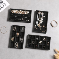 1 x RAW Customer Returns Frebeauty Jewelry Organizer Tray, Stackable Velvet Jewelry Trays, Drawer Inserts Earring Organizer for Women Girls Jewelry Storage Display Case for Rings Stud Necklaces, Set of 9 Black  - RRP €30.24