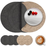 1 x RAW Customer Returns Myir JUN placemats washable leather and coasters, double-sided placemat round 36cm set of 6 non-slip glass coasters placemat leather imitation leather placemat grey beige, set of 6  - RRP €26.45