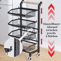 1 x RAW Customer Returns COVAODQ Vegetable rack for kitchen, stackable fruit basket vegetables, storage trolley kitchen trolley with lockable wheels and wooden top, for bathroom, kitchen, office wooden handle  - RRP €50.41