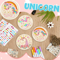 1 x Brand New Gulfmew 12 Natural Round Unicorn Wooden Coasters with Chalk Markers Diamond Stickers DIY Coasters Plain Unfinished Wooden Discs Circle Wooden Slices Crafts - RRP €19.2