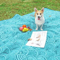 1 x RAW Customer Returns Yorbay picnic blanket 200 x 200 cm XXL fleece waterproof blanket with carrying handle reusable blue feather  - RRP €23.99