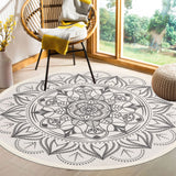 1 x RAW Customer Returns SHACOS Round Rug Large 120 cm Washable Printed Boho Beige Cotton Rug Vintage Mandala Rug Balcony Outdoor Rug for Living Room, Bedroom, Kitchen - RRP €33.8