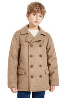 1 x RAW Customer Returns SOLOCOTE Boys Coat Elegant Notch Collar Double Breasted Wool Blend Over Pea Coat Camel 7-8Y - RRP €65.53