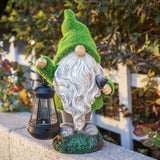 1 x RAW Customer Returns TERESA S COLLECTIONS 33cm Flocking Gnome Solar Light Garden Ornaments with Lantern, Outdoor Garden Statue Decoration - RRP €35.1