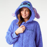 1 x RAW Customer Returns Disney Women s One-piece Pajamas - Stitch Fleece Pajamas with Zip and Hood S-2XL - Oversized One-piece Pajamas for Girls Blue Stitch, S  - RRP €34.67