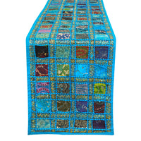 1 x RAW Customer Returns Indian Patchwork Cotton Blue Table Runner 41x183 cm Decorative Rajasthani Hand Embroidered Colorful Luxury Coffee Dining Style Placemat Table Decoration - RRP €21.99