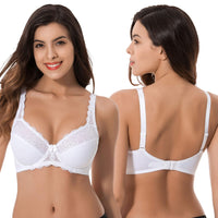 1 x RAW Customer Returns Curve Muse Plus Size Minimizer Underwire Unlined Bra with Embroidered Lace - 3 Pack-Navy,White,Slate-90D - RRP €48.99