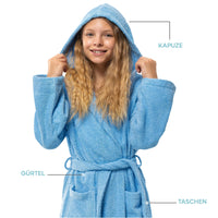 1 x RAW Customer Returns Twinzen Children s Bathrobe with Hood, 100 OekoTex Cotton, Bathrobe for Boys and Girls 13-14 Years Blue - Terry Cloth, Ultra Soft and Absorbent Bathrobe - RRP €28.99