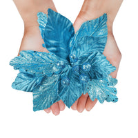 1 x RAW Customer Returns BELLE VOUS Christmas Decoration Flowers 6pcs - 32cm Glitter Flowers Christmas Blue Poinsettia Artificial with Stem for Christmas Tree Decorations, Advent Wreath, Christmas Garland, Wedding and Party Decoration - RRP €29.99