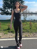 1 x RAW Customer Returns ZAAYO Women Jumpsuit Tight Scrunch Butt Overalls Long Sleeveless Sports Backless Jumpsuit Yoga Bodycon One Piece Full Body Suit Stretch Elegant Jumpsuits - RRP €38.3