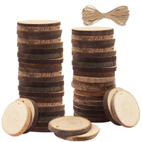 1 x RAW Customer Returns Kurtzy Pack of 50 round wooden discs untreated - 3-5 cm natural wood tree trunk discs 5 mm thick - with hole drilling and 10 m cord - rustic wooden panels small natural with smooth bark for decoration, crafts - RRP €13.09