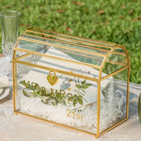 1 x RAW Customer Returns NCYP 26x14x21.5 cm Wedding Card Box with Slot and Lock, Gold Glass Envelope Box for Birthday Party Reception Vintage, Bow Design, Centerpiece Decoration Only Glass Box and Lock  - RRP €49.99