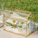 1 x RAW Customer Returns NCYP 26x14x21.5 cm Wedding Card Box with Slot and Lock, Gold Glass Envelope Box for Birthday Party Reception Vintage, Bow Design, Centerpiece Decoration Only Glass Box and Lock  - RRP €49.99