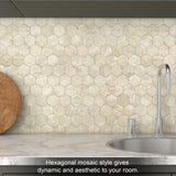 1 x RAW Customer Returns VAOVI mosaic tiles hexagon sticker tile matt, wall tiles kitchen self-adhesive tile stickers 3d stone look bathroom waterproof 5 pieces, rustic beige  - RRP €30.34