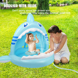 1 x RAW Customer Returns Baby pool, shark paddling pool for toddlers with canopy, children s inflatable pool with water sprinkler, water play center for children indoors and outdoors - RRP €31.36